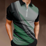 Черный Серый Мужская рубашка для гольфа 3D-принт Стример с отложным воротником Повседневная повседневная молния Топы с коротким рукавом Повседневная мода Удобные виды спорта