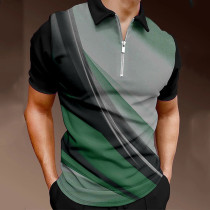 Camisa de golf verde para hombre Estampado 3D Streamer Turndown Casual Cremallera diaria Camisetas de manga corta Moda casual Deportes cómodos