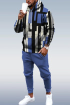 Blauwe gepersonaliseerde bedrukte hoodieset voor heren 150