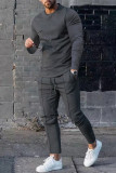 Dark Gray Men's Dark grey Crew Neck Casual Sports Suit