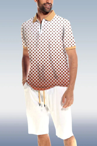 Wit Polka Dot POLO-shirt 2-delige korte set voor heren