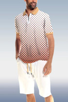 White Men's Polka Dot POLO Shirt 2 Piece Shorts Set
