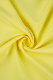 Robe longue jaune décontractée en patchwork à col rond