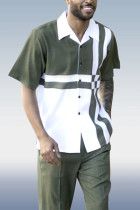 Grüner Cross-Streifen-Walking-Anzug, 2-teiliges Kurzarm-Set