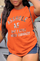Orange Straßendruck-Patchwork-T-Shirts mit O-Ausschnitt