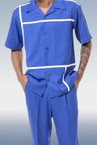 Синий прогулочный костюм, комплект из 2 предметов с коротким рукавом