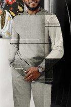 Grey Men's Casual Color Blocking Long Sleeve Walking Suit-179