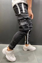 Pantalones de retazos de lápiz de cintura alta sueltos con bolsillo rasgado sólido gris
