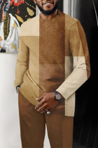 Mörkbrun mäns Casual Color Blocking Långärmad Walking Suit-171