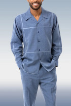 Terno masculino de camurça azul de manga comprida azul 024