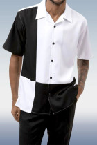 Schwarz-Weiß-Schwarz-Weiß-Walking-Anzug, 2-teiliges Kurzarm-Set