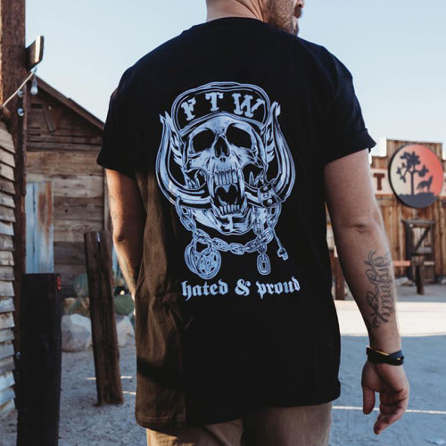Zwart FTW HATED & PROUD T-shirt met grafische zwarte print en schedel