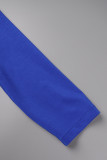 Royal Blue Casual Elegant Solid Patchwork Fold O Neck One Step Skirt Dresses