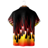 Black Red Men's Golf Shirt Flame Turndown Outdoor Street Polo Shirt