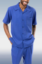 Costume de marche en tissu tricoté bleu Costume à manches courtes 3 couleurs disponibles (3种颜色)
