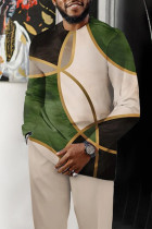 Абрикосовый мужской повседневный прогулочный костюм с цветными блоками и длинными рукавами-176