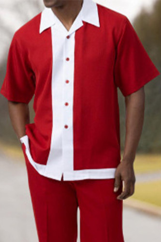 Conjunto de manga corta de 2 piezas de traje de caminar rojo, blanco y rojo