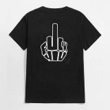Zwart One Finger Salute Casual T-shirt met grafische zwarte print
