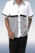 Black White Black Horizontal Color Block Walking Suit 2 Piece Short Sleeve Set