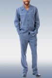 Costume de marche à manches longues en daim bleu pour homme bleu 024