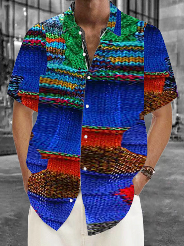 Blusas de gola redonda casual turquesa National Totem Patchwork