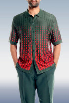 Red Green Cafe Criss-Cross Pattern Walking Suit Short Sleeve Set