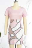 Pink Casual Print Patchwork O Neck Short Sleeve Dress