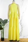 Vestido largo con cuello en O de patchwork sólido informal amarillo Vestidos