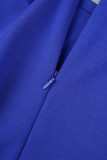 Patchwork uni décontracté bleu royal avec des robes de jupe en une étape à col rond