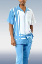 Белый Синий Синий Бар Повседневный прогулочный костюм с коротким рукавом