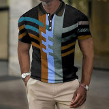 Blue Black Men's Short Sleeves Striped Graphic 3D Print Button-Down Shirt
