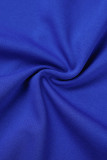 Königsblaues, lässiges, solides Patchwork-Kleid mit Gürtel, O-Ausschnitt und einstufigem Rock