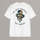 White DIE WITH MEMORIES Snake Letter Graphic White Print T-shirt