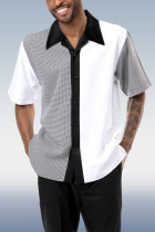 Black White Black Vertical Color Block Walking Suit 2 Piece Short Sleeve Set