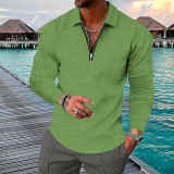 Camisa de golf de manga larga con media cremallera a cuadros con estampado 3D para hombre negra
