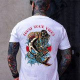 Wit VERTROUW OP JE VIBES Skull in Underwater World T-shirt met witte print