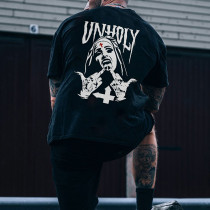 Черная повседневная черная футболка с принтом UNHOLY Nun with Crucifix на лбу