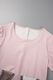 Pink Casual Print Patchwork O Neck Short Sleeve Dress