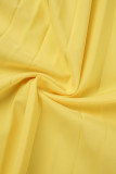 Vestidos amarelos casuais sólidos patchwork gola oblíqua dobrada A