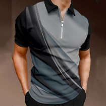 Camisa de golfe masculina preta cinza Estampa 3D Streamer Turndown Casual Diário com zíper Tops de manga curta Casual Moda Confortável Esportes