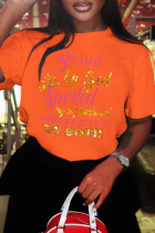 Magliette arancioni con scollo a O con stampa di strada casual