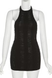 Черное сексуальное однотонное платье без рукавов с открытой спиной и круглым вырезом