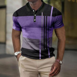 Camisa con botones y estampado gráfico en 3D a rayas de manga corta para hombre de color caqui negro
