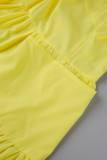 Gelbe, lässige, einfarbige, lange Kleider mit Patchwork-O-Ausschnitt