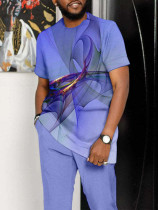 Пурпурно-синий мужской костюм Missinglam с омбре и короткими рукавами 073