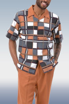 Orange Square Casual Short Sleeve Walking Suit