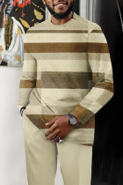 Khaki Men's Casual Color Blocking Long Sleeve Walking Suit-175