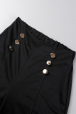Pantalones de color sólido rectos de cintura alta rectos de trabajo informal negro