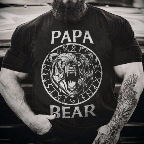 Black Viking Papa Bear Graphic Mens Casual Running T-shirt