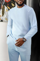 Terno de caminhada casual azul claro masculino de manga comprida